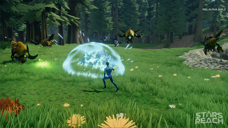 Pre-alpha combat screenshot from Stars Reach showing players in action.